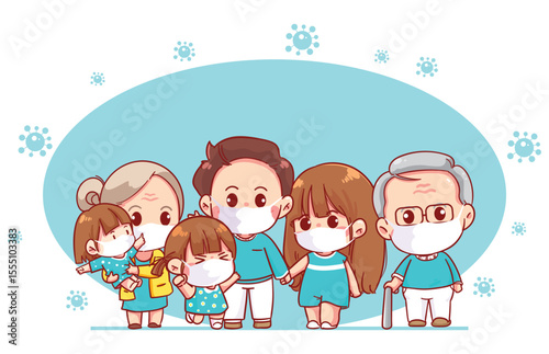 Set of happy traditional heterosexual families with children. Smiling mother, father and kids. Cute cartoon characters isolated on white background. Colorful vector illustration in flat style.