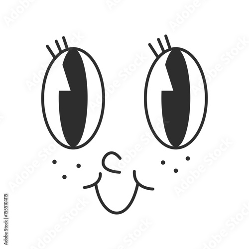 Comic love face, cartoon retro character of 70s.