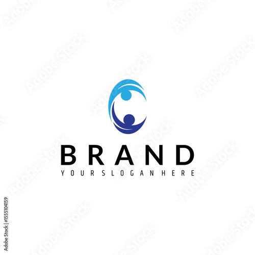 C letter care logo with people in abstract flat design style