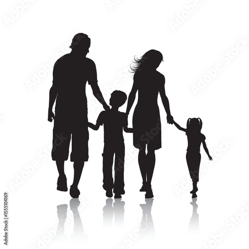 Set of happy traditional heterosexual families with children. Smiling mother, father and kids. Cute cartoon characters isolated on white background. Colorful vector illustration in flat style. 