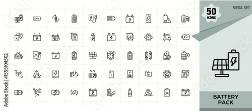 Battery icon set. Includes symbols for charger, charging, recharge, charge, electrical and more. Charge icon set. Minimalist linear icons. Editable vector.