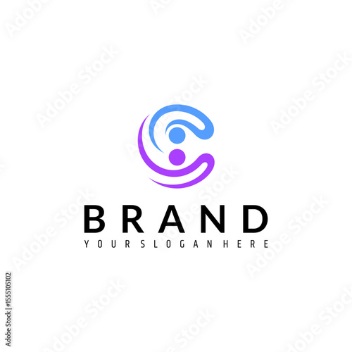 C letter logo Care with combination of people icons in flat design style