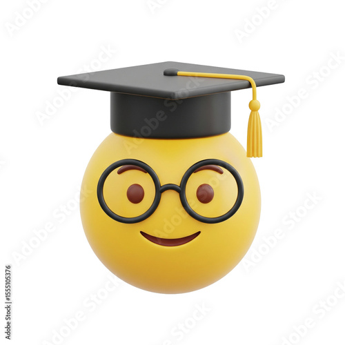 3D-Icon – Emoji mit Brille und Doktorhut