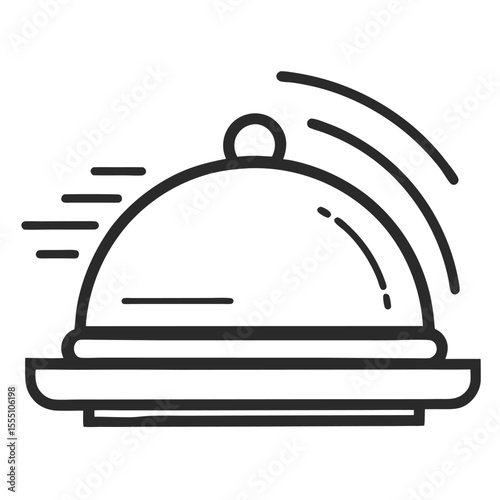 A vector illustration of a restaurant cloche icon alongside a menu, embodying food service and chef design with a silver bell symbol