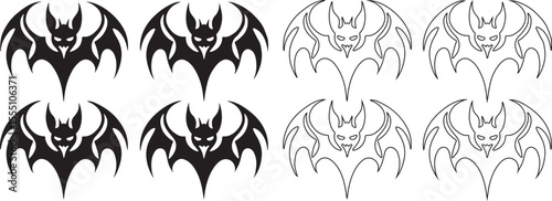 Flying Bat Silhouette and Outline Set for Halloween Designs