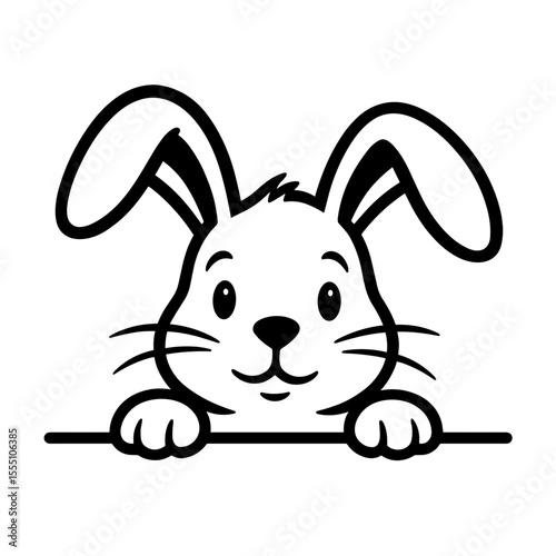 An adorable cartoon rabbit peeks over a barrier, its big eyes conveying innocence and curiosity. This charming character embodies the spirit of childhood and playfulness.
