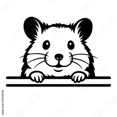 An adorable hamster peers inquisitively from behind a sleek black line, its features perfectly rendered in a minimalist graphic style, conveying a sense of playfulness.