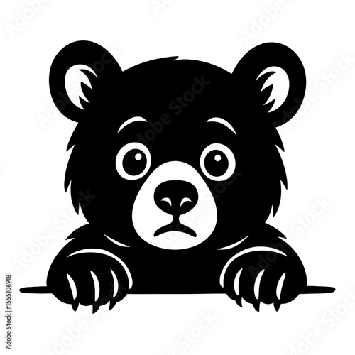 A charming bear cub peers curiously from behind a concealed surface, its endearing expression evoking a sense of gentle wonder. Perfect for adding a touch of playful innocence to any design.