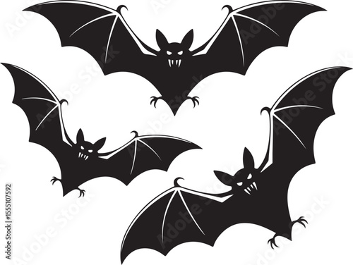 Angry Vampire Bat Silhouette Set for Halloween and Horror Themes