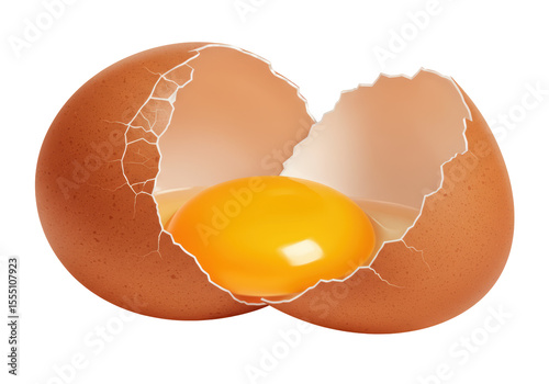 Isolated Cracked Egg with Yolk