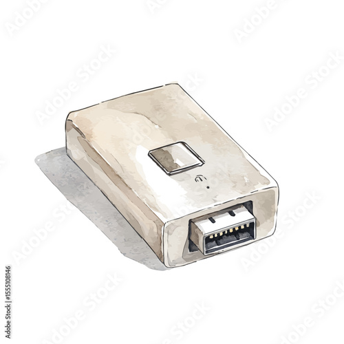 USB To LAN Adapter, watercolor clipart vector, isolated on a white background.