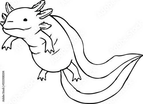 Cute Axolotl Illustration – Kawaii Water Salamander Clipart, Amphibian Character Art for Microstock Sites

