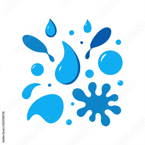 Assorted Water Splash Shapes Vector Clipart on White Background