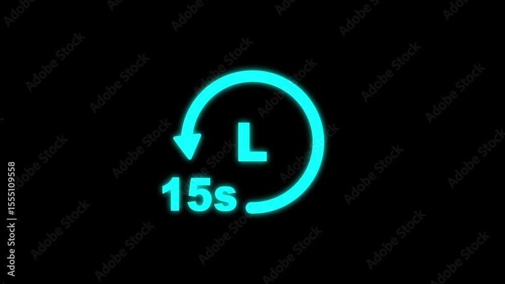 Clock 15 seconds icon, isolated on transparent background ,timer time passage waiting time animation 4k , 15 hours, 15 seconds arrow fast rotated 4k animation with alpha channel Clock stopwatch timer