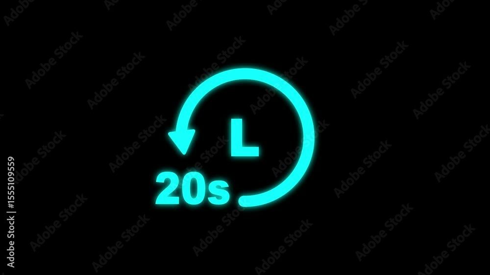 Clock 20 seconds icon, isolated on transparent background ,timer time passage waiting time animation 4k , 20 hours, 20 seconds arrow fast rotated 4k animation with alpha channel Clock stopwatch timer