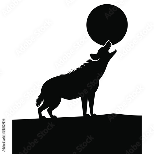 Hyena howling in desert silhouette vector on isolated black and white background