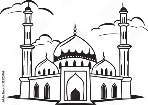  mosque--black-and-white-line-art--digital-illustra.eps
