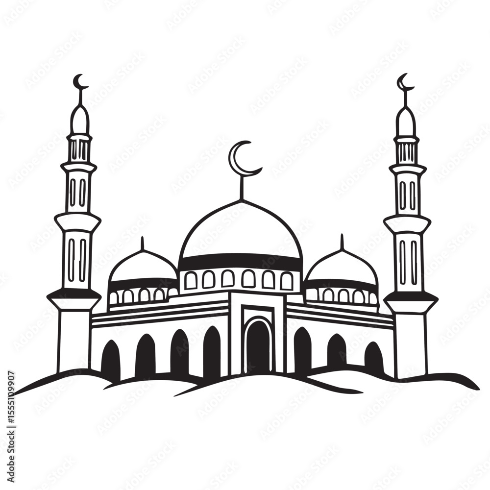 Obraz premium mosque--black-and-white-line-art--digital-illustra.eps