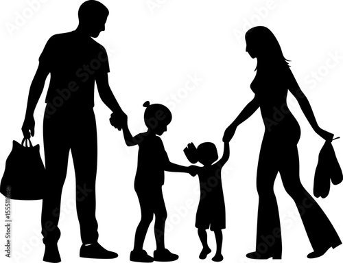 Set of happy traditional heterosexual families with children. Smiling mother, father and kids. Cute cartoon characters isolated on white background. Colorful vector illustration in flat style.