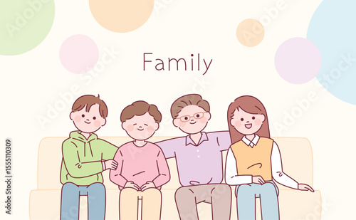Set of happy traditional heterosexual families with children. Smiling mother, father and kids. Cute cartoon characters isolated on white background. Colorful vector illustration in flat style.