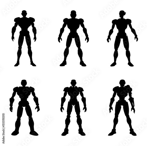 Silhouette of futuristic humanoid robot with minimal vector design and soft digital lighting