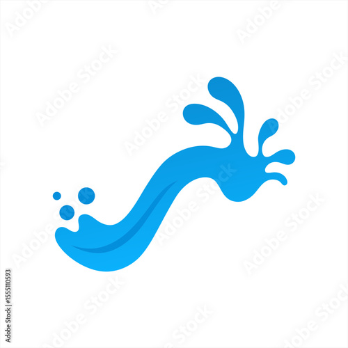 Simple Water Stream Vector with Splash Accents on White Background