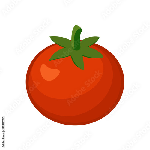 Fresh red tomato with green stem
