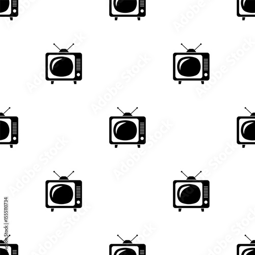 Seamless pattern retro television pattern in black and white