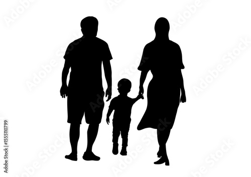 Set of happy traditional heterosexual families with children. Smiling mother, father and kids. Cute cartoon characters isolated on white background. Colorful vector illustration in flat style.