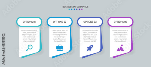 Horizontal progress bar featuring 4 arrow-shaped elements, symbolizing the four stages of business strategy and progression. Clean timeline infographic design template. Vector for presentation