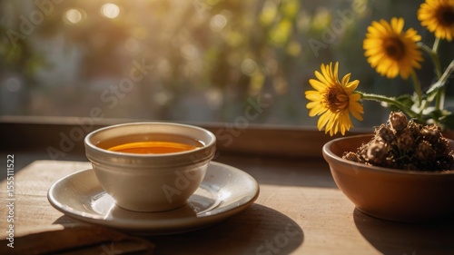 cup of coffee with flowers