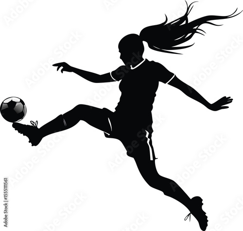 Silhouette of a Female Soccer Player Kicking a Ball with Power and Grace Illustrating Athleticism and Skill in a Dynamic Action Shot
