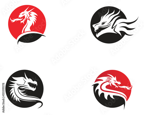 Head dragon flat color logo template vector illustration