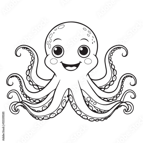 Cute Cartoon Octopus Outline Illustration for Coloring or Educational Purposes