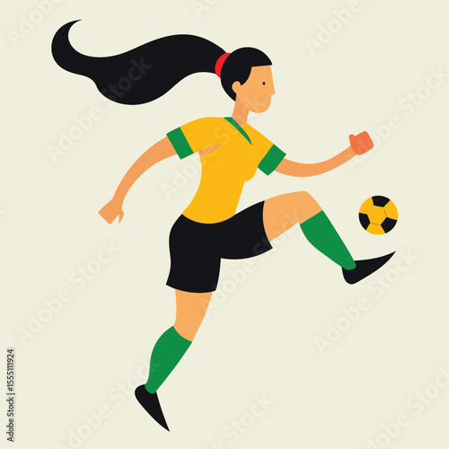Female Soccer Player Kicking a Ball with Style and Grace Demonstrating Athleticism and Skill in a Modern Minimalist Vector Illustration