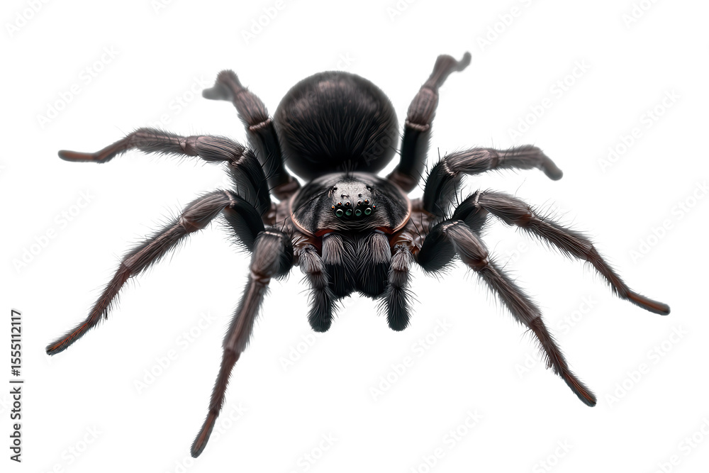 Fototapeta premium Black spider isolated on transparent background showcasing intricate details and unique anatomy