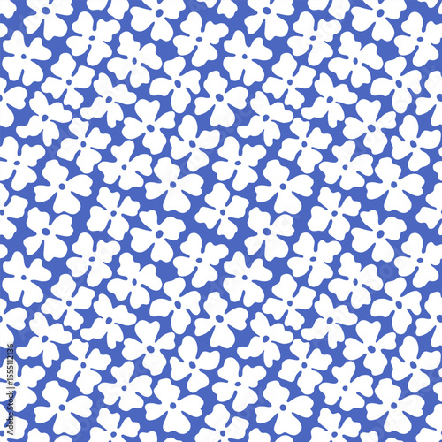 Seamless flower pattern. Geometric stylized flowers in groovy naive style. Floral botanic hand drawn design templates. 60s and 70s Retro style.