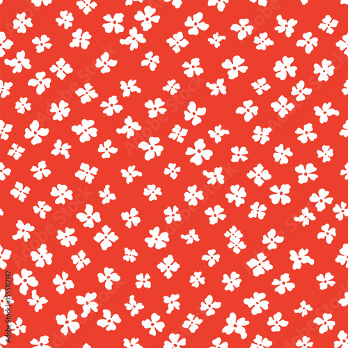 Seamless flower pattern. Geometric stylized flowers in groovy naive style. 60s and 70s Retro style.