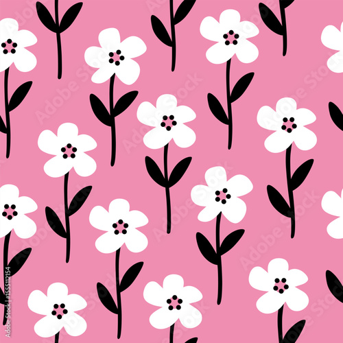 Geometric stylized flowers in groovy naive style. Floral botanic hand drawn design templates.