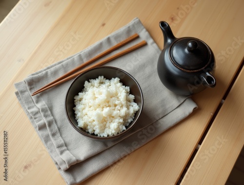 rice_bowl_wooden_chopsticks_ceramic_teapot