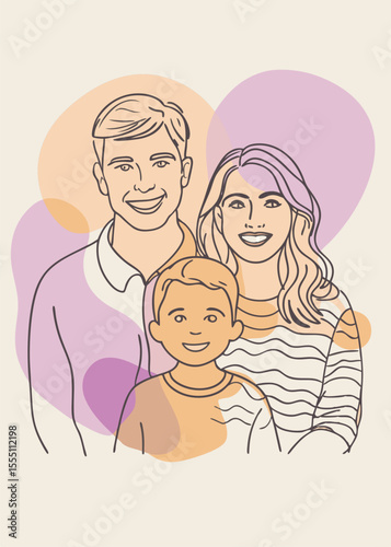 Set of happy traditional heterosexual families with children. Smiling mother, father and kids. Cute cartoon characters isolated on white background. Colorful vector illustration in flat style.