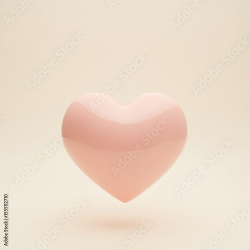 A Single Pastel Pink Heart Appearing to Float on a Clean Cream Background Exuding Simplicity and Tenderness