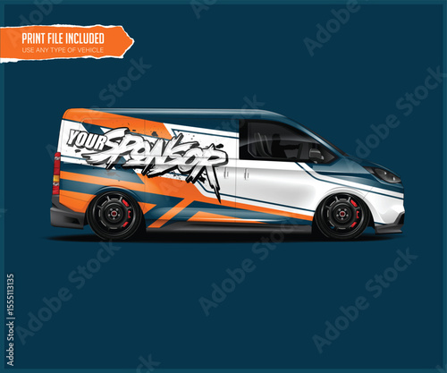 Custom Van Wrap Design with Orange and Teal Graphics