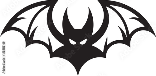 Black Bat Silhouette Icon with Spread Wings – Halloween Vector Design
