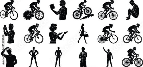 Vector art of silhouettes of various people walking isolated on transparent background