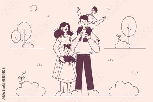 Set of happy traditional heterosexual families with children. Smiling mother, father and kids. Cute cartoon characters isolated on white background. Colorful vector illustration in flat style.