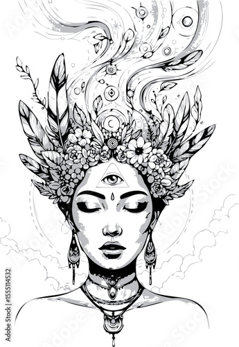 Droid girl with 3rd eye illustration