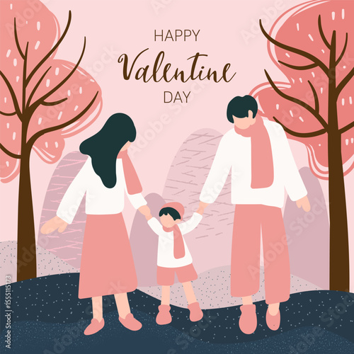 Set of happy traditional heterosexual families with children. Smiling mother, father and kids. Cute cartoon characters isolated on white background. Colorful vector illustration in flat style.