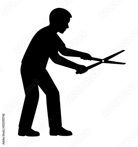 Silhouette of Gardener Trimming Bushes with Shears Outdoors – Manual Labor, Landscaping, Plant Care, Seasonal Yard Work and Greenery Maintenance, Gardening and Outdoor Services