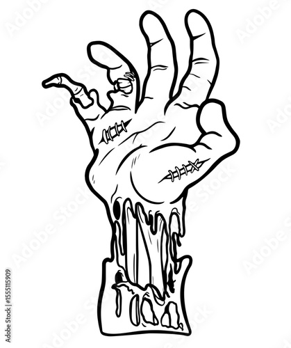Zombie Hand Rising from the Ground with Decaying Flesh and Scars – Horror, Undead, Apocalypse, Halloween, Thriller Art, Scary Fantasy and Supernatural Monster 